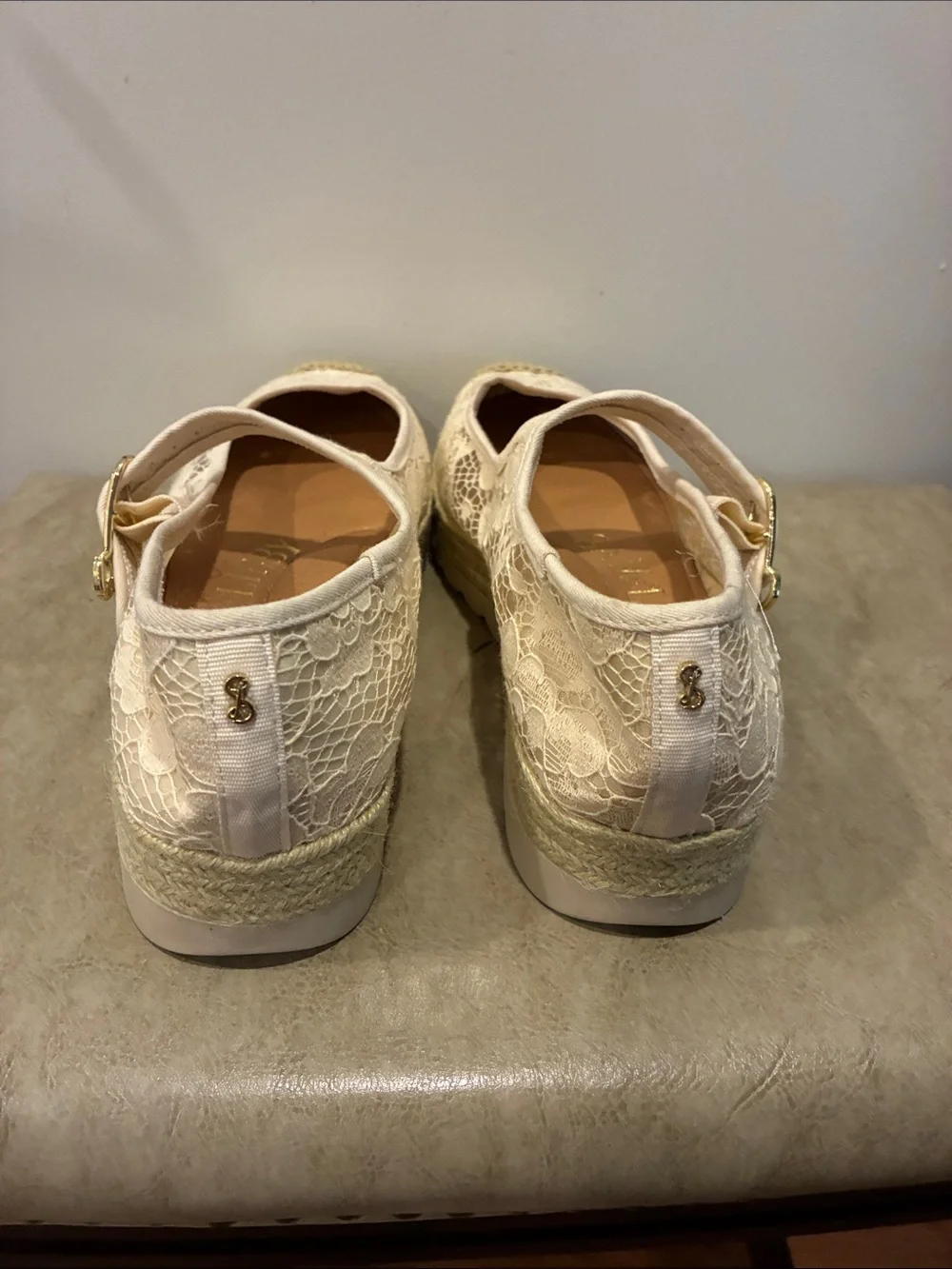 Sam & Libby Cream Lace Mary Jane Platform Espadrilles